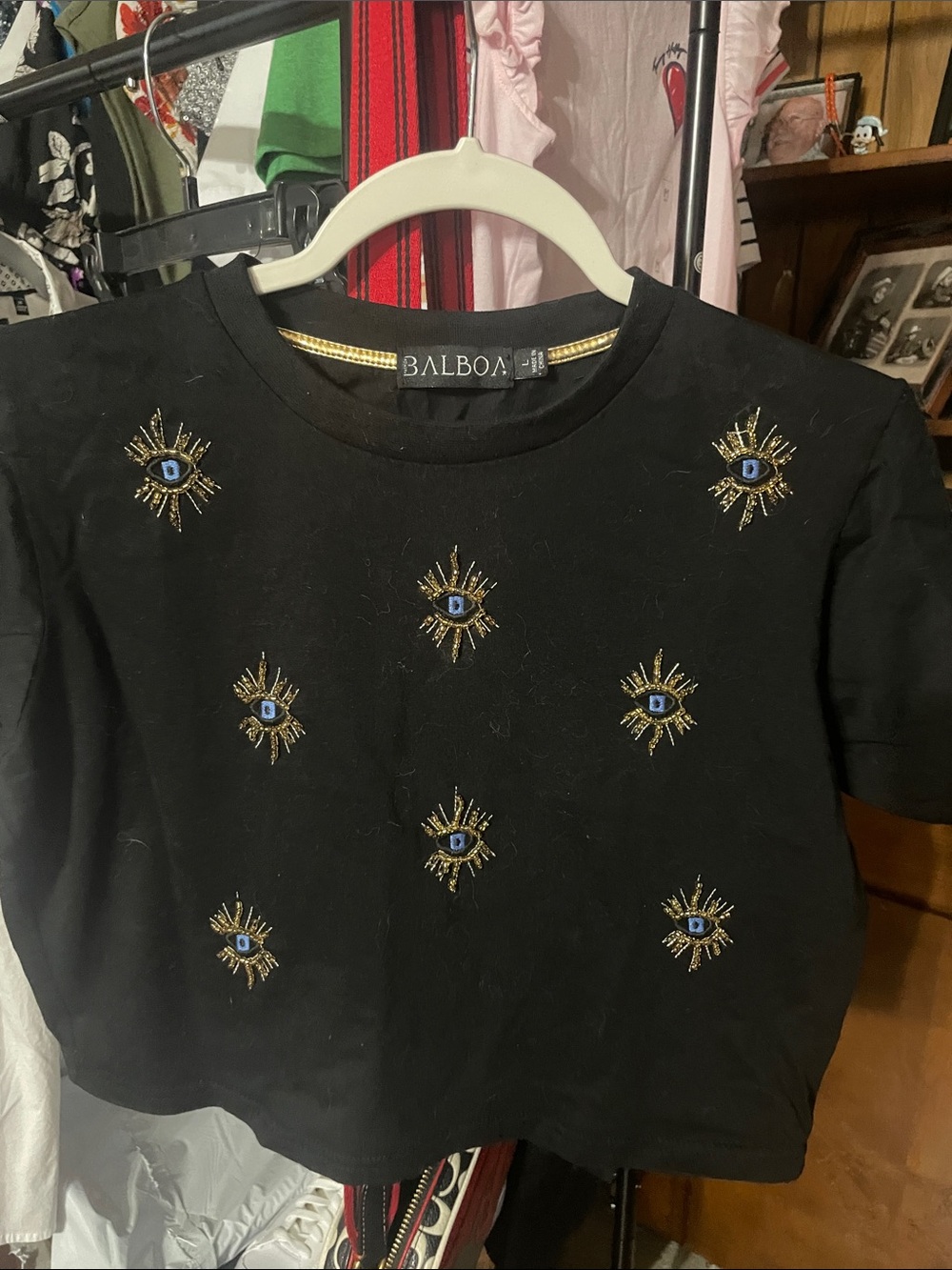 Balboa Black Embellished Eye Crop Top